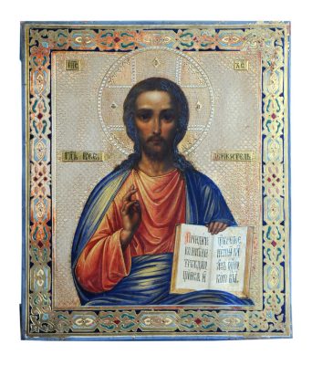 ikona hrist pantokrator carska rusija,sredina 19.veka dimenzija 31 x 28,5 cm