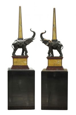 slonovi, par bronza i mermer art deko 1930.godina beneduce, potpisan visina 101 cm,sa postoljem 163 cm