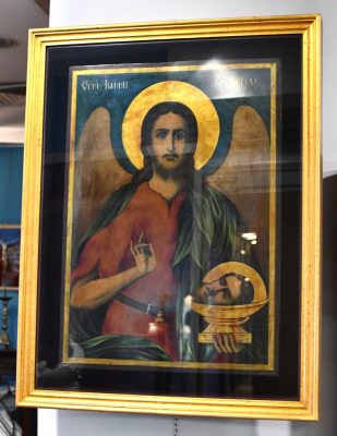 sveti jovan krstitelj.južna srbija,druga polovina xix veka.dimezija ikone 85 x 66 cm (sa ramom)